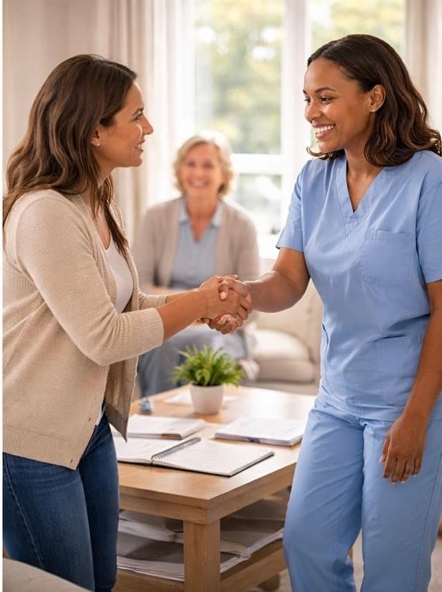 Family and care coordinator discussing support