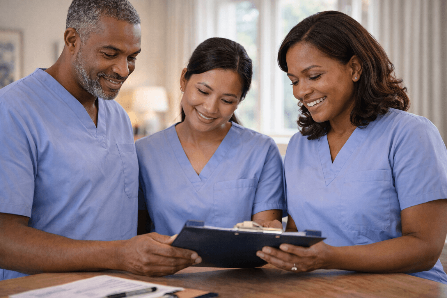 Care team reviewing standards together